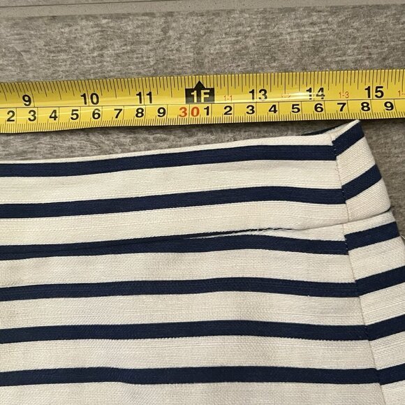 J.Crew Women’s The Pencil Skirt Size 6 White Navy Blue Stripe Cotton Linen Blend - Picture 4 of 8